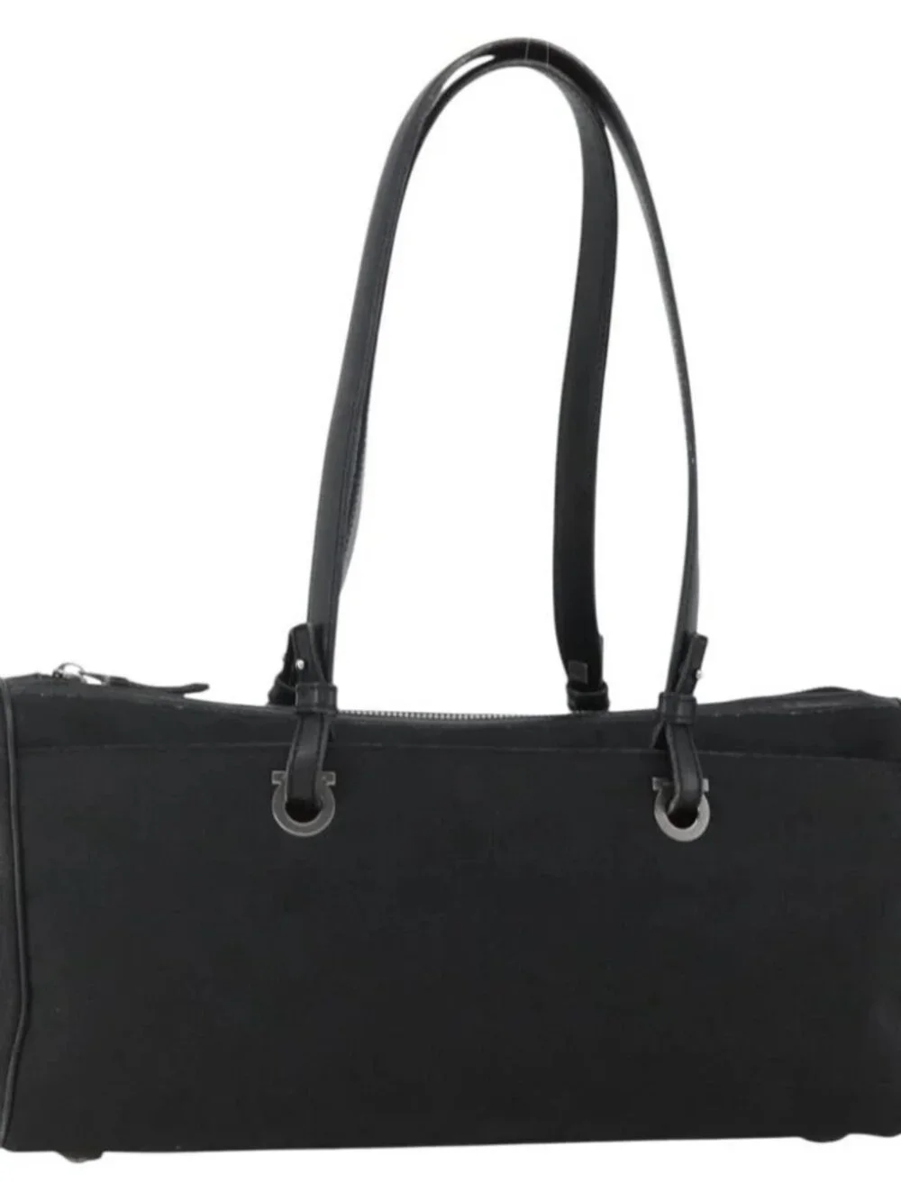 Salvatore Ferragamo Shoulder Bag Canvas Black Silver Auth ka3648